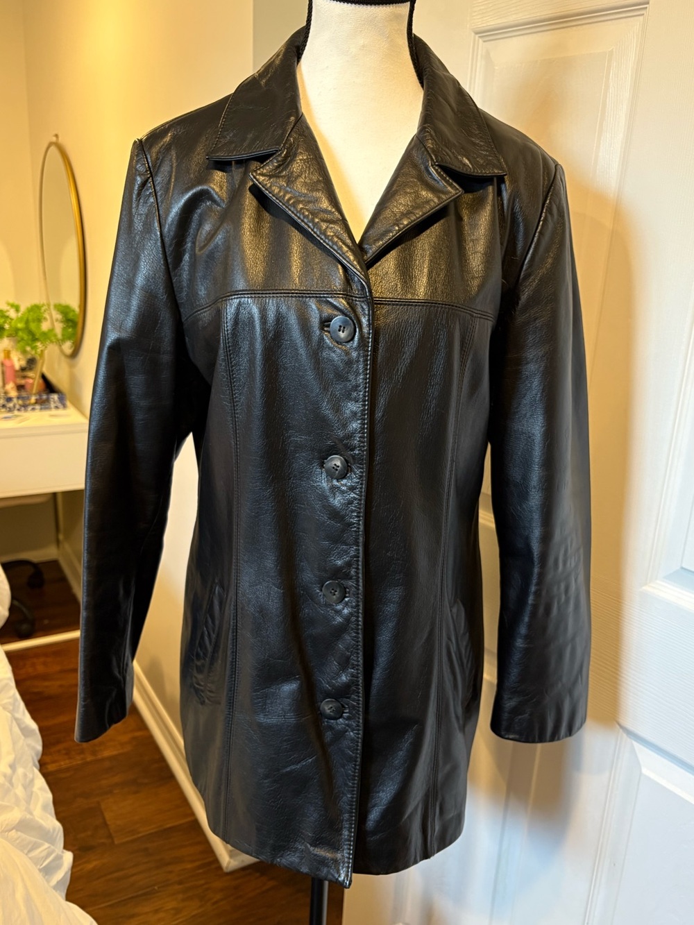 Danier Genuine Leather Black Longline Jacket Coat Size M